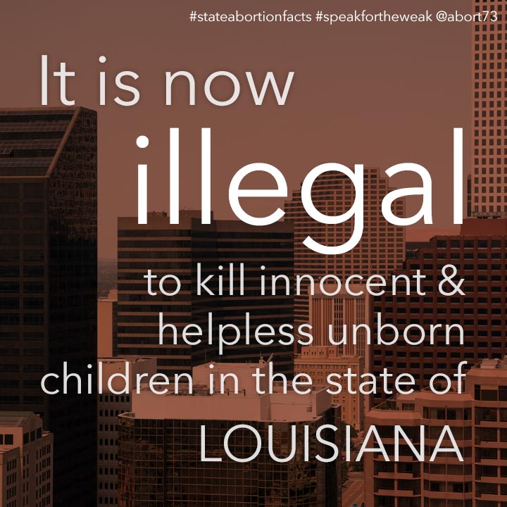 ≈ 20 innocent & helpless children are killed by abortion every day in Louisiana